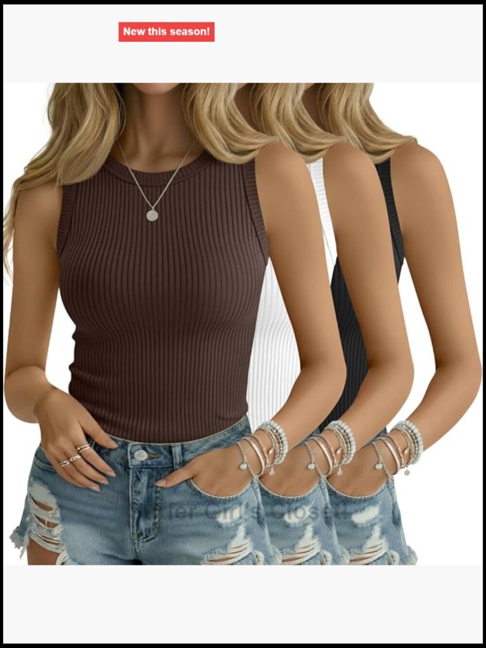 3 Pack Women's Cotton Tank Tops Sleeveless Crew Neck Ribbed Slim Fit
